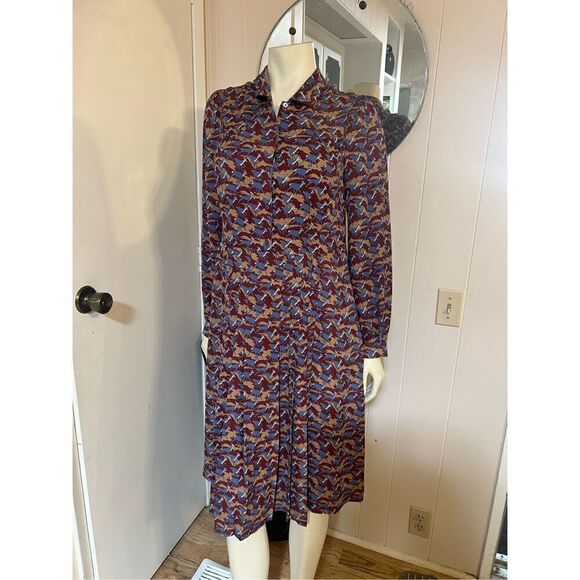 Brooks Brothers Conservative Deer Print Silk Dress W/ Pleated Skirt Gorgeous! 10 - Picture 1 of 10